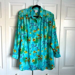Maggie Sweet Vintage 90s Floral Button Up Blouse Sz L Grandmacore Easter Church